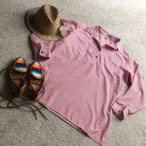 MISSLOOK/ RED & WHITE STRIPE HALF BUTTON SHIRT TUNIC/NEW